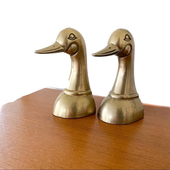 Other - VINTAGE 🦆 MCM Goldtone Brass Duck Bookends